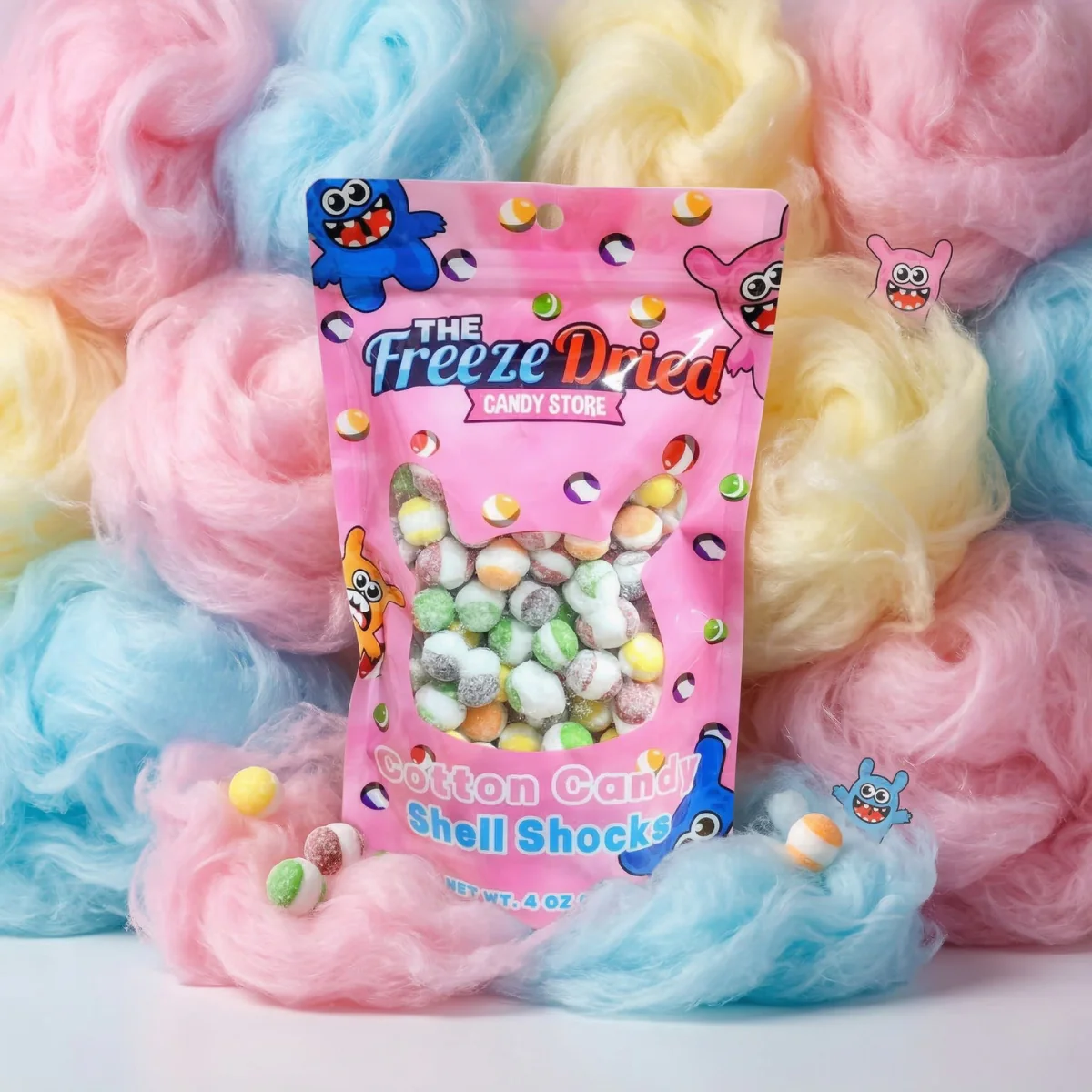 Cotton Candy Shell Shocks - Freeze Dried Cotton Candy - 4 Ounces